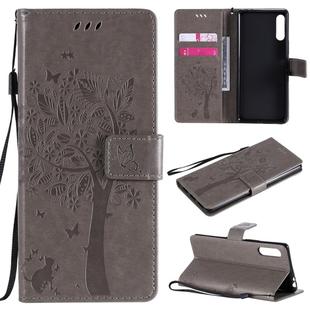 For Sony Xperia L4 Tree & Cat Embossed Pattern Horizontal Flip Leather Case with Holder & Card Slots & Wallet & Lanyard(Grey)