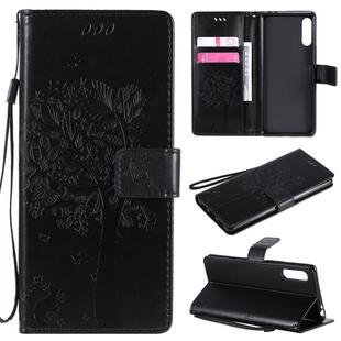 For Sony Xperia L4 Tree & Cat Embossed Pattern Horizontal Flip Leather Case with Holder & Card Slots & Wallet & Lanyard(Black)