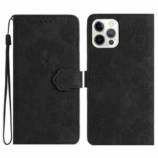 For iPhone 15 Pro Max Flower Embossing Pattern Leather Phone Case(Black)