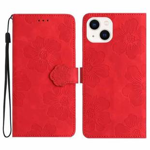 For iPhone 15 Plus Flower Embossing Pattern Leather Phone Case(Red)