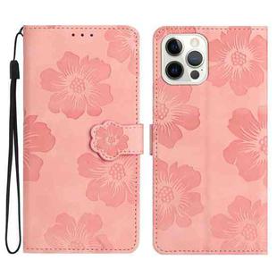 For iPhone 16 Pro Flower Embossing Pattern Leather Phone Case(Pink)