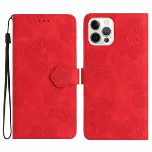 For iPhone 16 Pro Flower Embossing Pattern Leather Phone Case(Red)