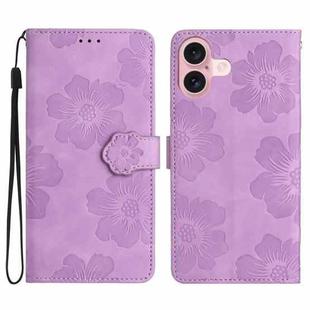 For iPhone 17 Flower Embossing Pattern Leather Phone Case(Purple)