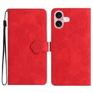 For iPhone 17 Flower Embossing Pattern Leather Phone Case(Red)