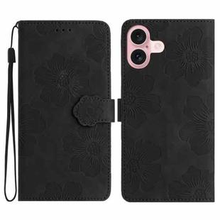 For iPhone 17 Flower Embossing Pattern Leather Phone Case(Black)