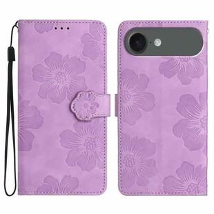 For iPhone 17 Air Flower Embossing Pattern Leather Phone Case(Purple)