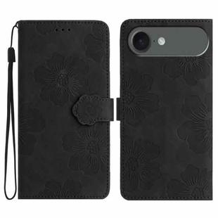 For iPhone 17 Air Flower Embossing Pattern Leather Phone Case(Black)