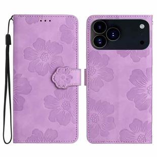 For iPhone 17 Pro Flower Embossing Pattern Leather Phone Case(Purple)