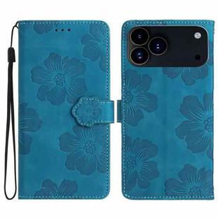For iPhone 17 Pro Max Flower Embossing Pattern Leather Phone Case(Blue)