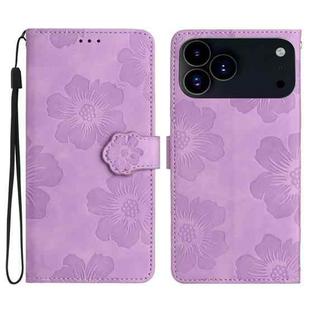 For iPhone 17 Pro Max Flower Embossing Pattern Leather Phone Case(Purple)