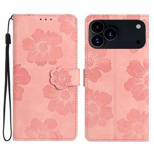 For iPhone 17 Pro Max Flower Embossing Pattern Leather Phone Case(Pink)