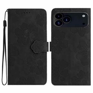 For iPhone 17 Pro Max Flower Embossing Pattern Leather Phone Case(Black)