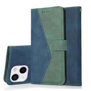 For iPhone 15 Plus Dual-color Stitching Leather Phone Case(Blue Green)
