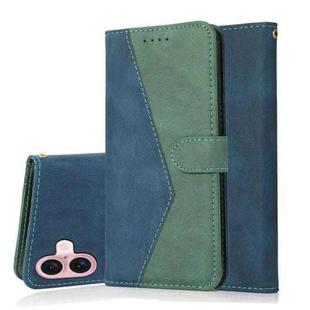 For iPhone 16 Dual-color Stitching Leather Phone Case(Blue Green)
