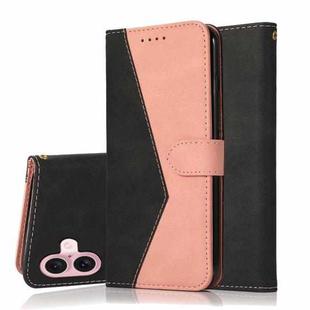 For iPhone 16 Dual-color Stitching Leather Phone Case(Black Rose Gold)