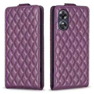 For OPPO A17 Diamond Lattice Vertical Flip Leather Phone Case(Dark Purple)