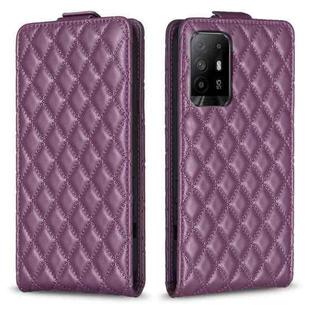 For OPPO A94 5G / F19 Pro+ Diamond Lattice Vertical Flip Leather Phone Case(Dark Purple)