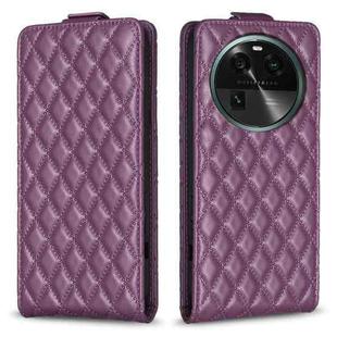 For OPPO Find X6 Diamond Lattice Vertical Flip Leather Phone Case(Dark Purple)