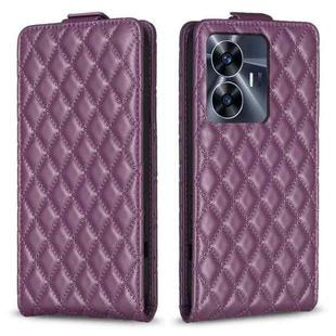 For Realme C55 Diamond Lattice Vertical Flip Leather Phone Case(Dark Purple)