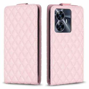 For Realme C55 Diamond Lattice Vertical Flip Leather Phone Case(Pink)