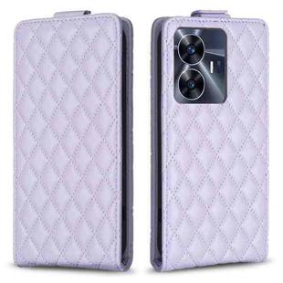 For Realme C55 Diamond Lattice Vertical Flip Leather Phone Case(Purple)