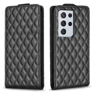 For Samsung Galaxy S21 Ultra 5G Diamond Lattice Vertical Flip Leather Phone Case(Black)