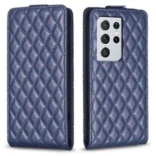 For Samsung Galaxy S21 Ultra 5G Diamond Lattice Vertical Flip Leather Phone Case(Blue)