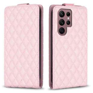 For Samsung Galaxy S22 Ultra 5G Diamond Lattice Vertical Flip Leather Phone Case(Pink)