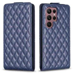 For Samsung Galaxy S22 Ultra 5G Diamond Lattice Vertical Flip Leather Phone Case(Blue)