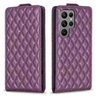 For Samsung Galaxy S23 Ultra 5G Diamond Lattice Vertical Flip Leather Phone Case(Dark Purple)