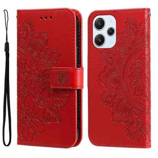 For Xiaomi Redmi 12 4G 7-petal Flowers Embossing Leather Phone Case(Red)
