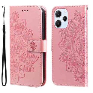 For Xiaomi Redmi 12 4G 7-petal Flowers Embossing Leather Phone Case(Rose Gold)