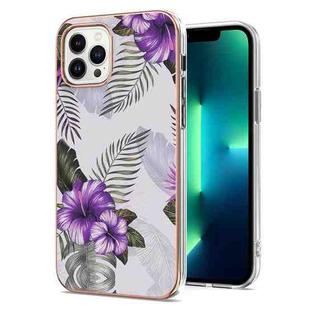 For iPhone 15 Pro Max Electroplating Pattern IMD TPU Shockproof Case(Purple Flower)
