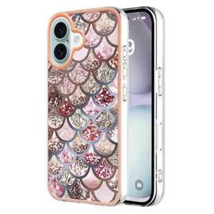 For iPhone 16 Electroplating Pattern IMD TPU Shockproof Case(Pink Scales)