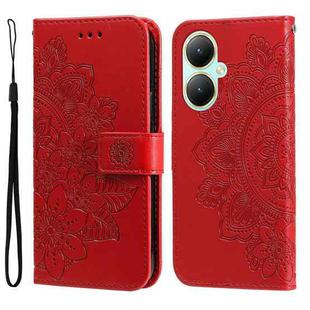 For vivo Y35+ 7-petal Flowers Embossing Leather Phone Case(Red)