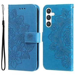 For Samsung Galaxy S23 FE 5G 7-petal Flowers Embossing Leather Phone Case(Blue)