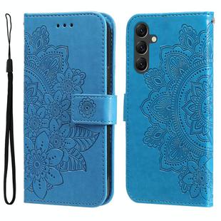 For Samsung Galaxy A15 7-petal Flowers Embossing Leather Phone Case(Blue)