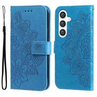 For Samsung Galaxy S24 7-petal Flowers Embossing Leather Phone Case(Blue)