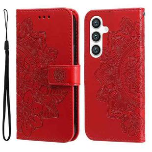 For Samsung Galaxy S24 7-petal Flowers Embossing Leather Phone Case(Red)