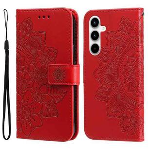 For Samsung Galaxy A35 7-petal Flowers Embossing Leather Phone Case(Red)