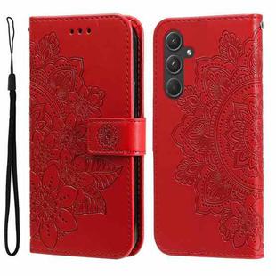 For Samsung Galaxy A55 7-petal Flowers Embossing Leather Phone Case(Red)