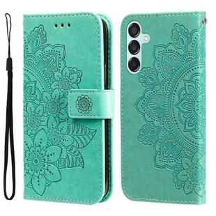 For Samsung Galaxy M15 5G / F15 5G 7-petal Flowers Embossing Leather Phone Case(Green)