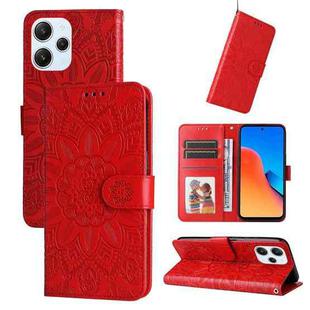 For Xiaomi Redmi 12 4G Embossed Sunflower Leather Phone Case(Red)