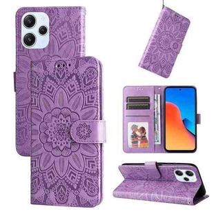 For Xiaomi Redmi 12 4G Embossed Sunflower Leather Phone Case(Purple)