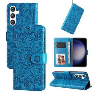 For Samsung Galaxy S23 FE 5G Embossed Sunflower Leather Phone Case(Blue)