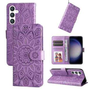 For Samsung Galaxy S23 FE 5G Embossed Sunflower Leather Phone Case(Purple)