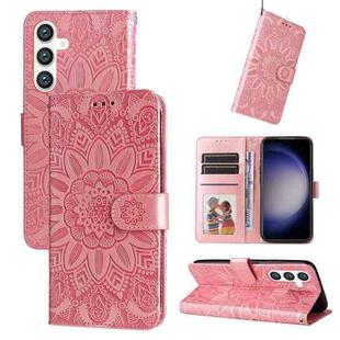 For Samsung Galaxy S23 FE 5G Embossed Sunflower Leather Phone Case(Rose Gold)