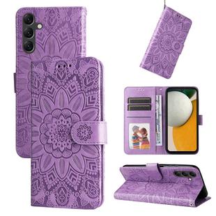 For Samsung Galaxy A15 Embossed Sunflower Leather Phone Case(Purple)
