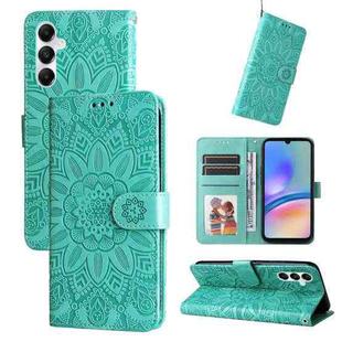 For Samsung Galaxy A05s Embossed Sunflower Leather Phone Case(Green)