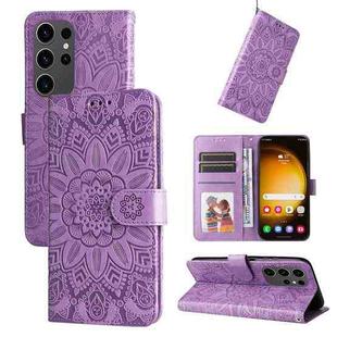 For Samsung Galaxy S24 Ultra Embossed Sunflower Leather Phone Case(Purple)